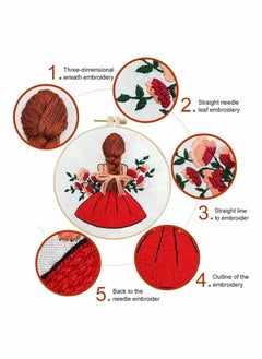 Excefore Embroidery Starter Kits for Adults Beginners with Stamped Pattern, Pack Include Embroidery Floss and Stamped fabric and Needles and Bamboo Hoop, Scissors  - Image 5