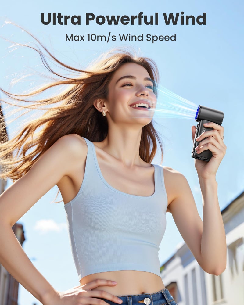 Koonie 19000 RPM High Speed Portable Handheld Fan,100 Speeds Mini Turbo Fan, 3600mAh, 12H Max Cooling Time, Digital Display, 5" Height, Rechargeable Hand Fan for Outdoor Indoor Black - Image 3