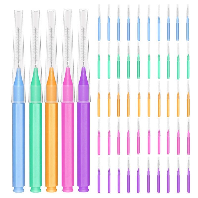 EasyHonor Braces Brush for Cleaner Interdental Brush Toothpick Dental Tooth Flossing Head Oral Dental Hygiene Flosser Toothpick Cleaners Tooth Cleaning Tool 5Colors50pcs