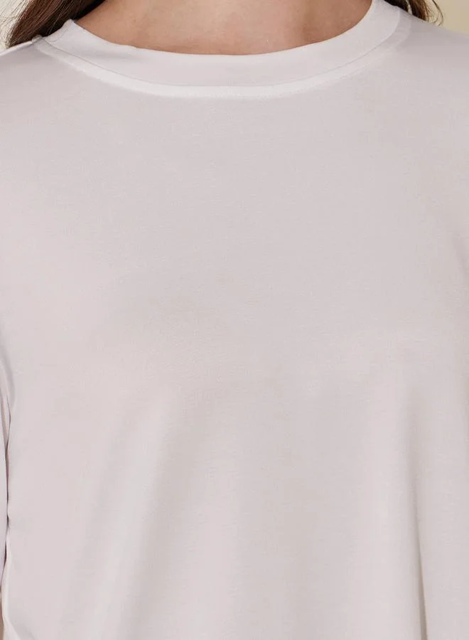 Take Two Asymmetric Hem Long Sleeve Tee and Hearted Printed Straight Leg Pants