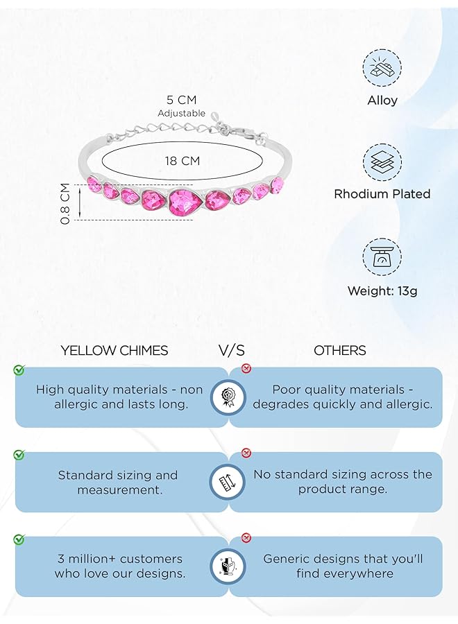 YELLOW CHIMES Women'S Bella Beauty Copper Crystal Heart Charm Bracelet - Image 4