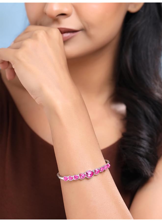 YELLOW CHIMES Women'S Bella Beauty Copper Crystal Heart Charm Bracelet - Image 3