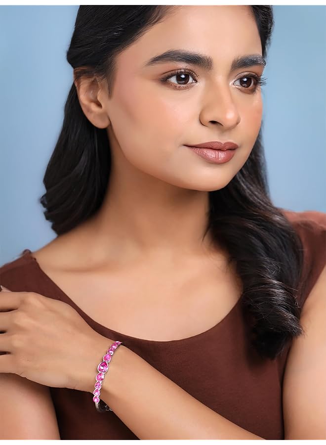 YELLOW CHIMES Women'S Bella Beauty Copper Crystal Heart Charm Bracelet - Image 5