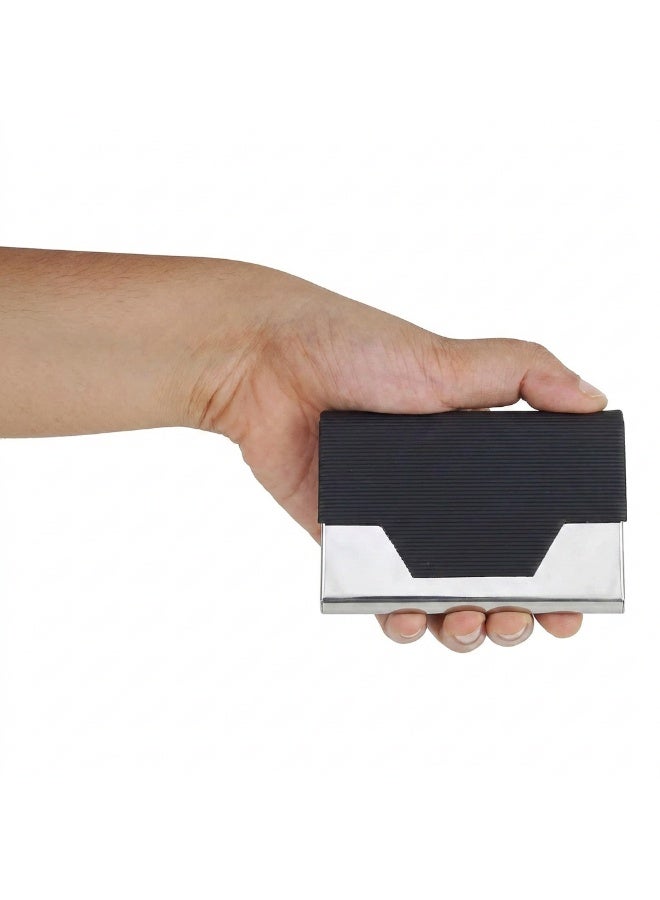 Professional Metal & Leather Business Card Holder - Slim Pocket Case for Credit Cards & IDs - Sleek Magnetic Closure Organizer - Image 1