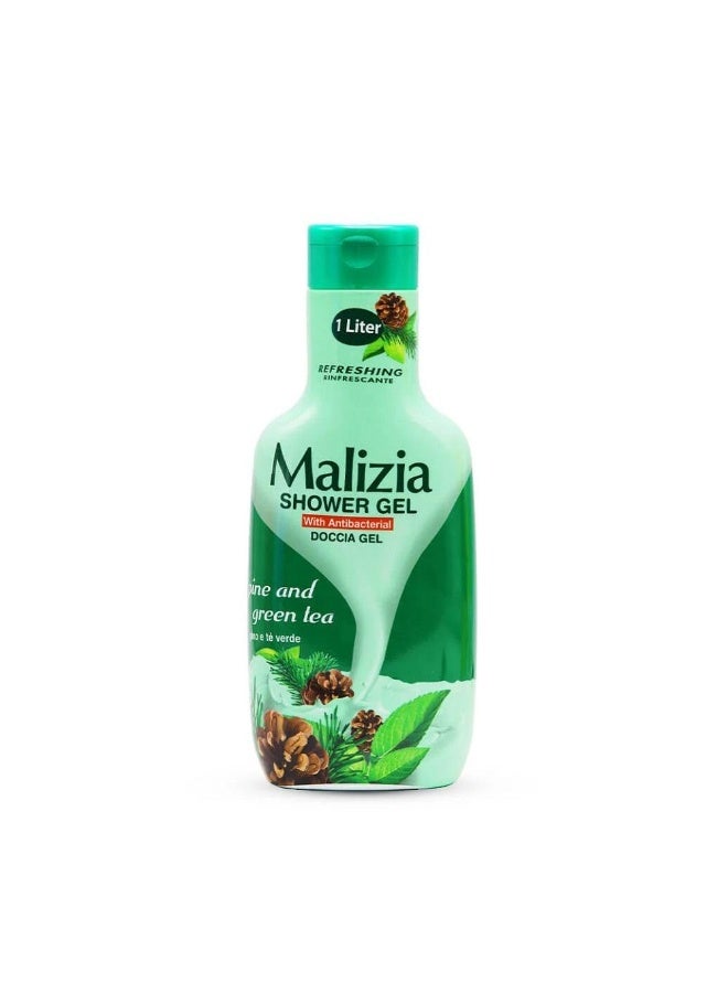 Malizia Refreshing Shower Gel, Pine & Green Tea Antibacterial, 1 Litre - Image 1
