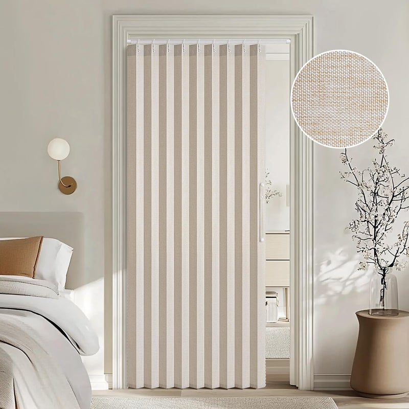 MIULEE Accordion Style Magnetic Folding Door Curtains for Doorways, Room Divider Pleated Curtain with Hooks,Privacy Cream Drapes for Closet/Living Room/Bedroom, Beige, W39 x L78 inches, 1 Panel - Image 1