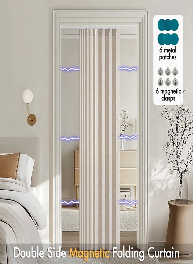 MIULEE Accordion Style Magnetic Folding Door Curtains for Doorways, Room Divider Pleated Curtain with Hooks,Privacy Cream Drapes for Closet/Living Room/Bedroom, Beige, W39 x L78 inches, 1 Panel - Image 2