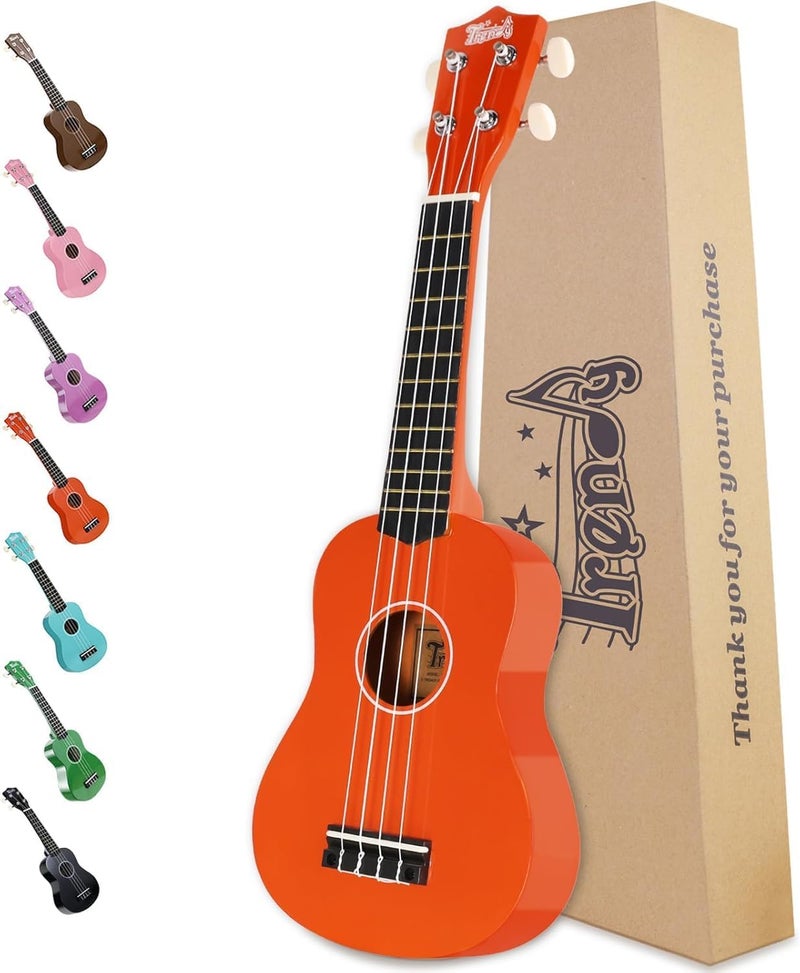 Trendy Soprano Valentine's Day Ukulele for Beginners 21 Inch Hawaiian Wood Ukuleles for Adult Student Starter Four Strings Guitar (Orange) - Image 1