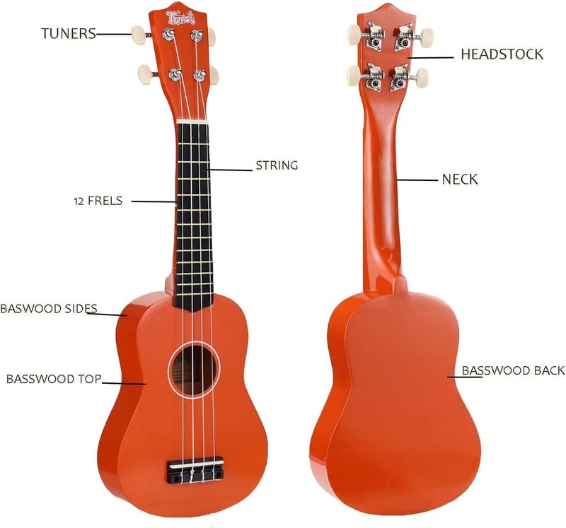 Trendy Soprano Valentine's Day Ukulele for Beginners 21 Inch Hawaiian Wood Ukuleles for Adult Student Starter Four Strings Guitar (Orange) - Image 3