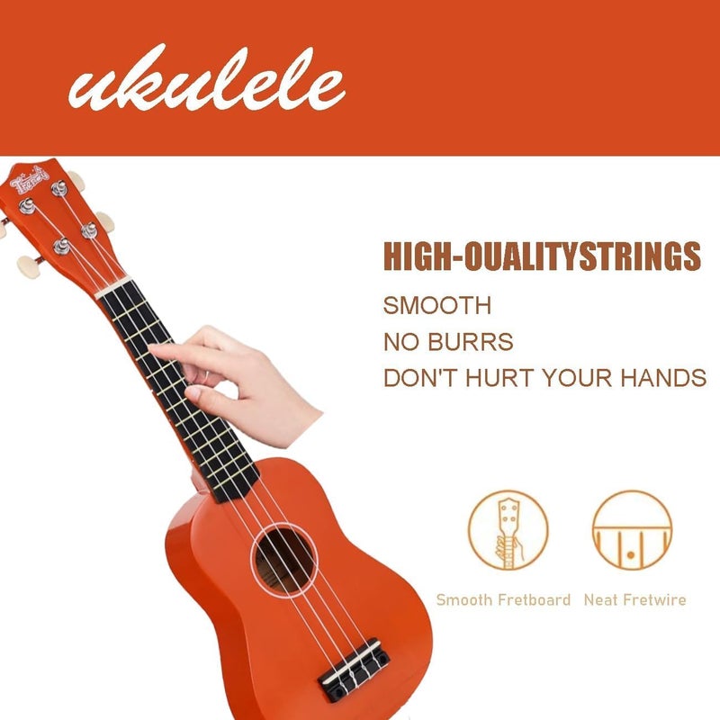 Trendy Soprano Valentine's Day Ukulele for Beginners 21 Inch Hawaiian Wood Ukuleles for Adult Student Starter Four Strings Guitar (Orange) - Image 5