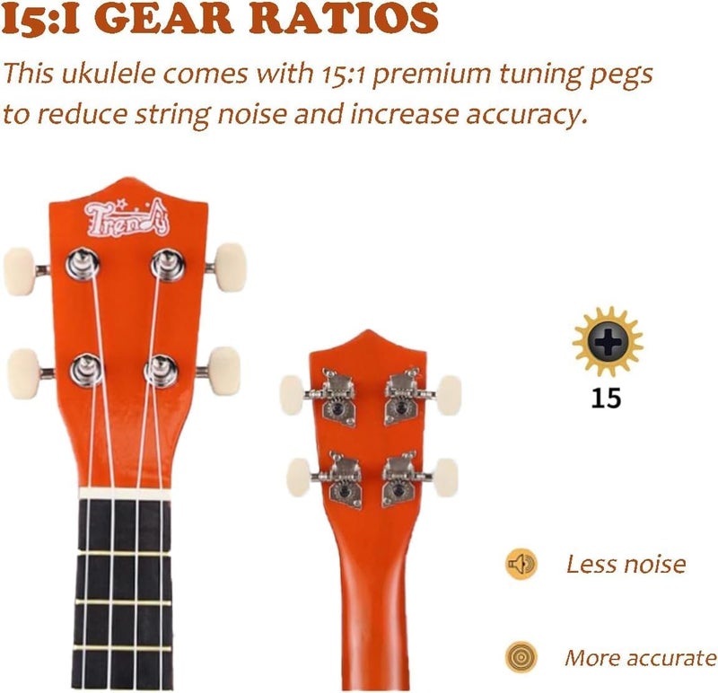 Trendy Soprano Valentine's Day Ukulele for Beginners 21 Inch Hawaiian Wood Ukuleles for Adult Student Starter Four Strings Guitar (Orange) - Image 4