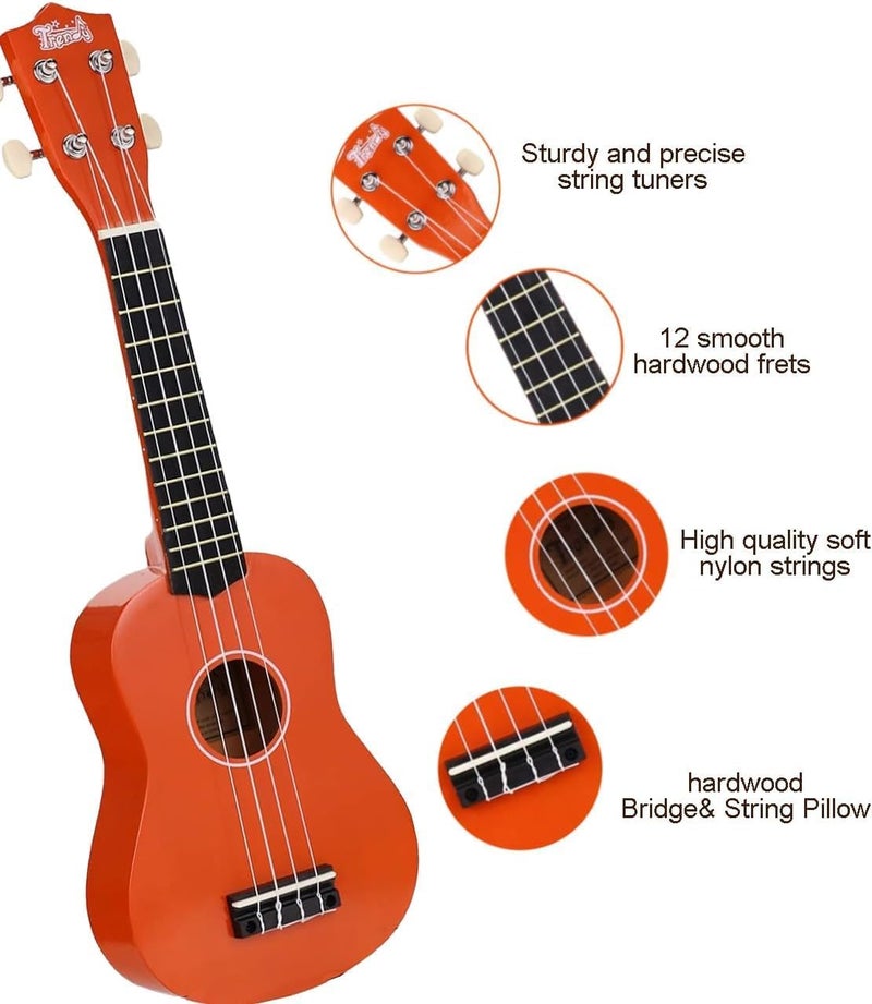 Trendy Soprano Valentine's Day Ukulele for Beginners 21 Inch Hawaiian Wood Ukuleles for Adult Student Starter Four Strings Guitar (Orange) - Image 2