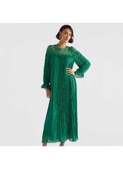 FAV Pleated Lace Detail Maxi Dress with Long Sleeves  - Image 3