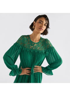 FAV Pleated Lace Detail Maxi Dress with Long Sleeves  - Image 1