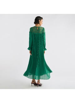 FAV Pleated Lace Detail Maxi Dress with Long Sleeves  - Image 2
