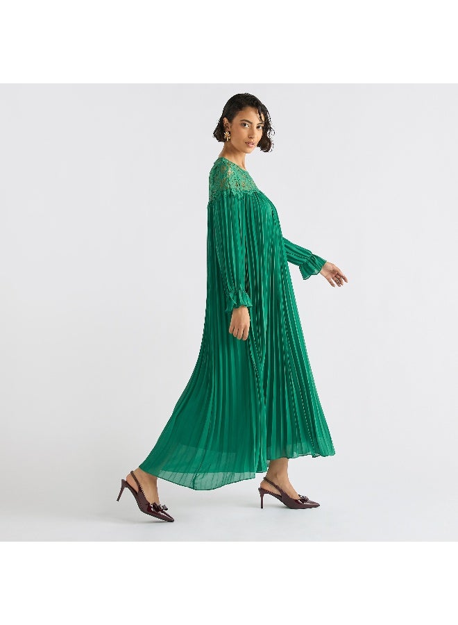 سبلاش فيڤ فستان ماكسي بأكمام طويلة وكسرات وتفاصيل دانتيل - Image 4