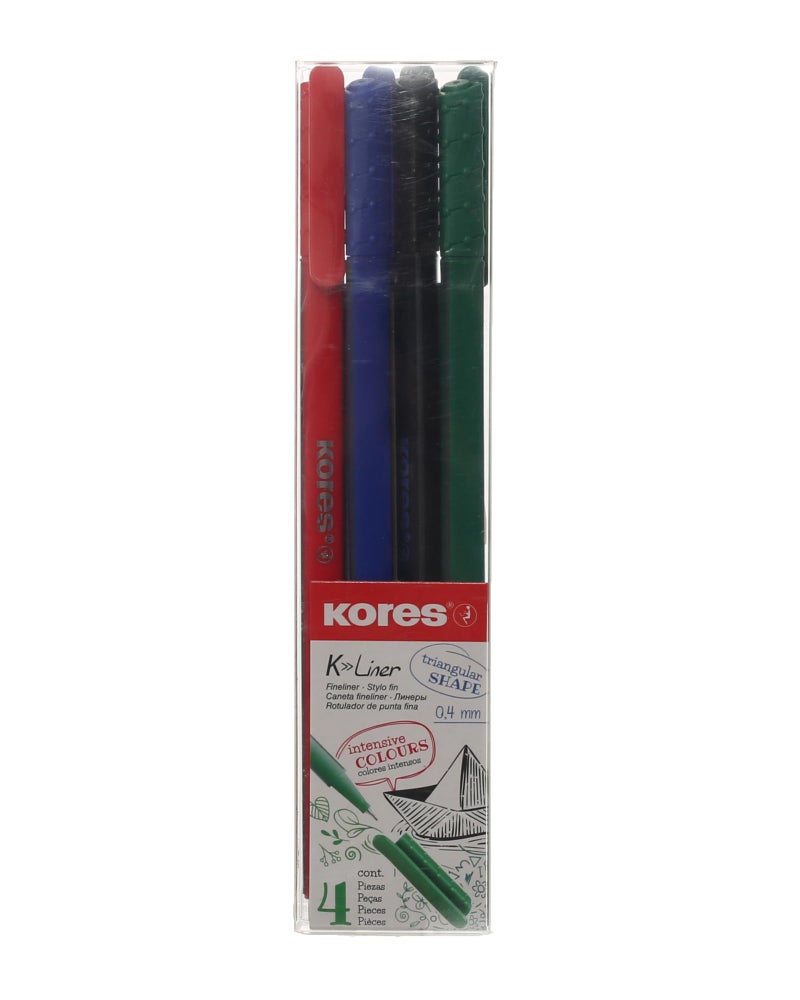 Kores Fineliner Pen Set 4 Colors 0.4 mm Model 28114 precise smooth writing pen set perfect for drawing or note taking assorted