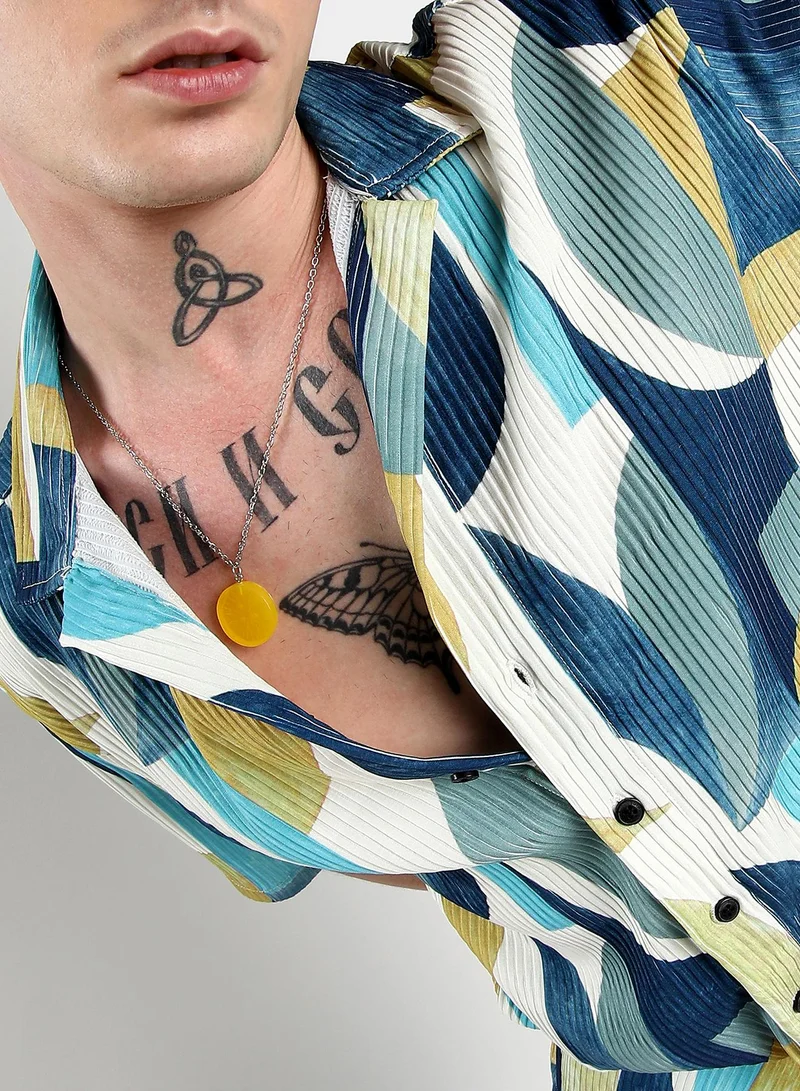Campus Sutra Men's Indigo Blue Oversized Abstract Curves Shirt