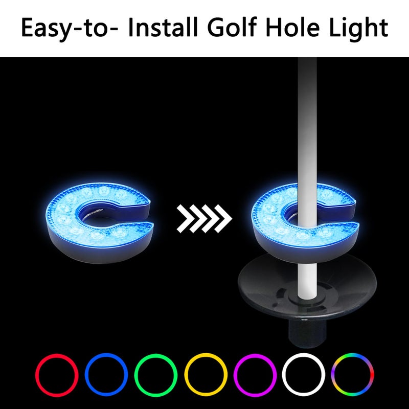 KINGTOP LED Golf Hole Lights with Lens, RGB Light Up Night Golf, Putting Green Cup Lights, Glowing in The Dark Lights for Golf Holes, EZ Install Great for Golfing Party Camping, 4-Pack - Image 4