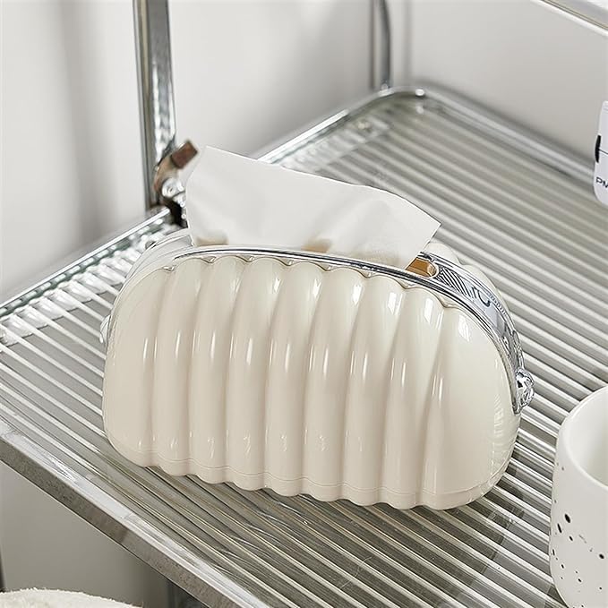 TECHNOWAYS SOLUTION Cream Tissue Box, Creamy Tissue Box Bag Shape Paper Holder | Tissue Holder with Inner Spring, Hollow Bottom High Capacity Household Gadgets for Hostel, Toilet, Home - Image 2
