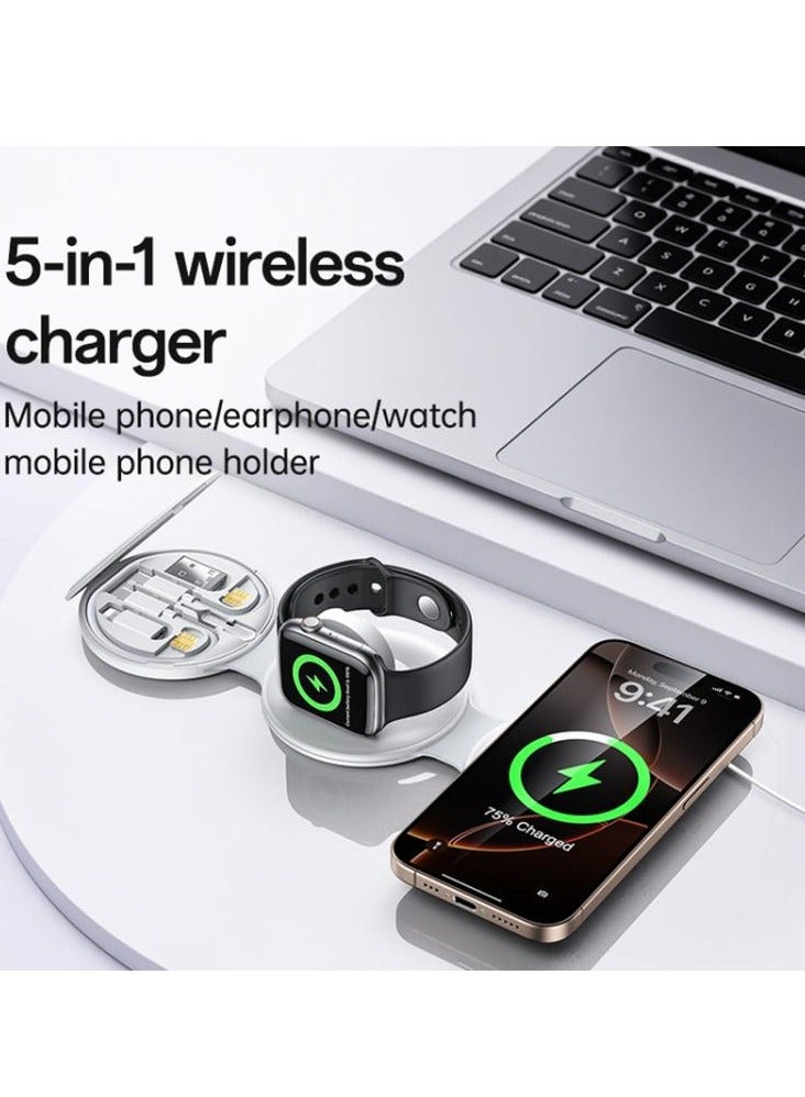 DS29 5 in 1 Foldable Wireless Charger for Phone / Watch / Earphone(White) - Image 2