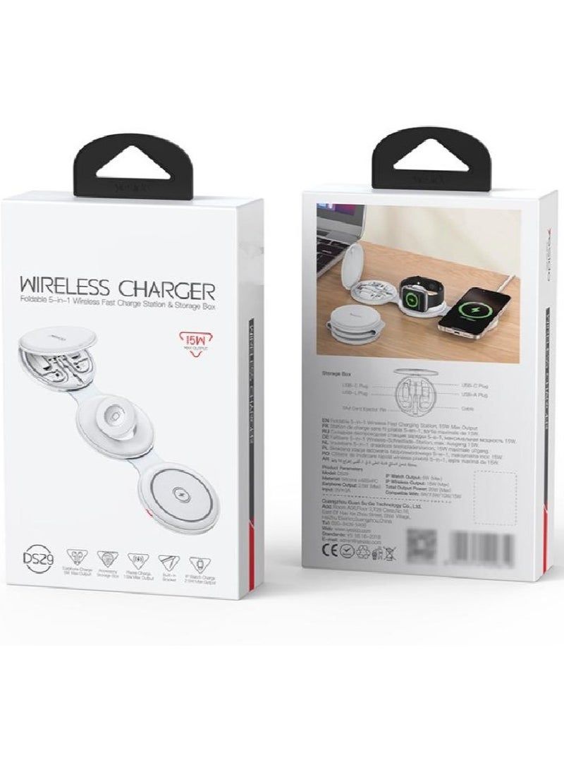 DS29 5 in 1 Foldable Wireless Charger for Phone / Watch / Earphone(White) - Image 5