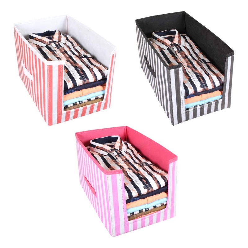 Brand - Solimo Solimo Printed Fabric Shirt Stacker Organiser Set of 3 Multicolor - Image 1