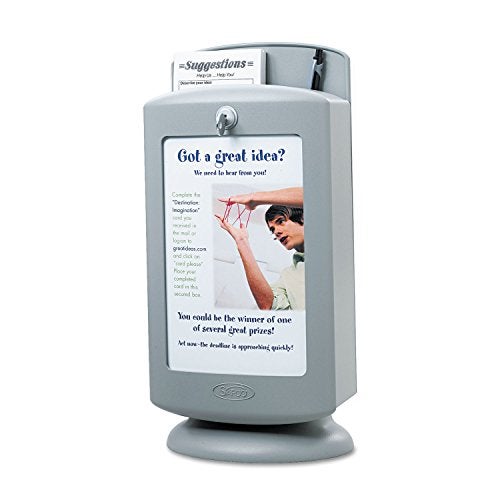 Safco Customizable Suggestion Box 4233GR with 25 Suggestion Cards, Secure Collection & Customizable Display, Gray,Display Area 5.5'W x 8.5'H - Image 1