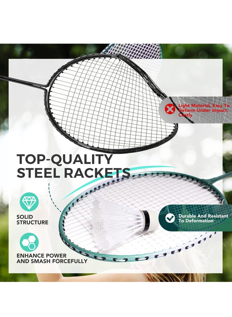 XiuWoo Badminton Set, with Net, ackets Shuttlecocks Combo for Kids & Family Portable, 4 Racket, 2 Birdies, Portable Storage Box, for Backyard Training, Beach, Park, Picnic Games - Image 2