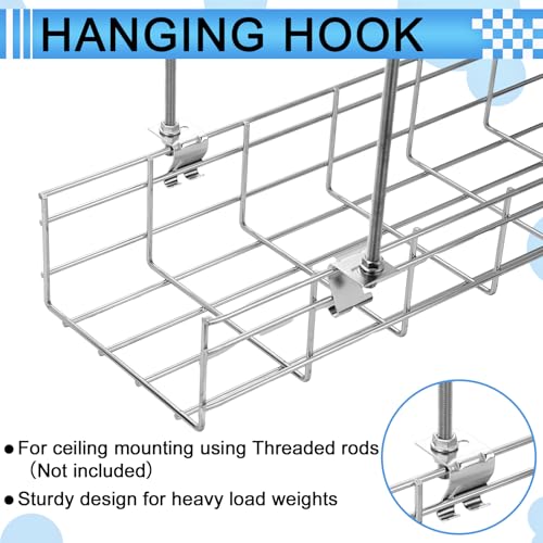 Shimeyao 10 Pcs Wire Mesh Cable Tray Ceiling Hanging Hook, Basket Tray Ceiling Support Hang Bracket, Galvanized Steel Hanging Hook for Network, Fiber Optic, Cabling Accessory - Image 4