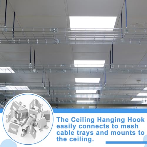 Shimeyao 10 Pcs Wire Mesh Cable Tray Ceiling Hanging Hook, Basket Tray Ceiling Support Hang Bracket, Galvanized Steel Hanging Hook for Network, Fiber Optic, Cabling Accessory - Image 5