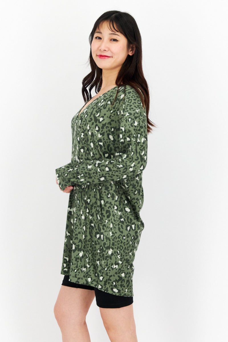 Jenni Intimates Women Allover Printed  Full Sleeves Pajama Top,  Olive Combo  - Image 3