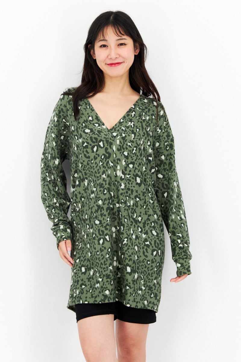 Jenni Intimates Women Allover Printed  Full Sleeves Pajama Top,  Olive Combo  - Image 1