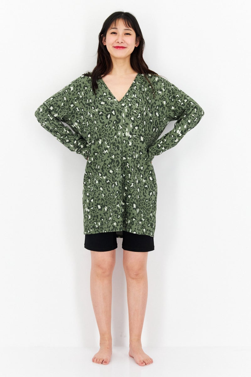 Jenni Intimates Women Allover Printed  Full Sleeves Pajama Top,  Olive Combo - Image 4