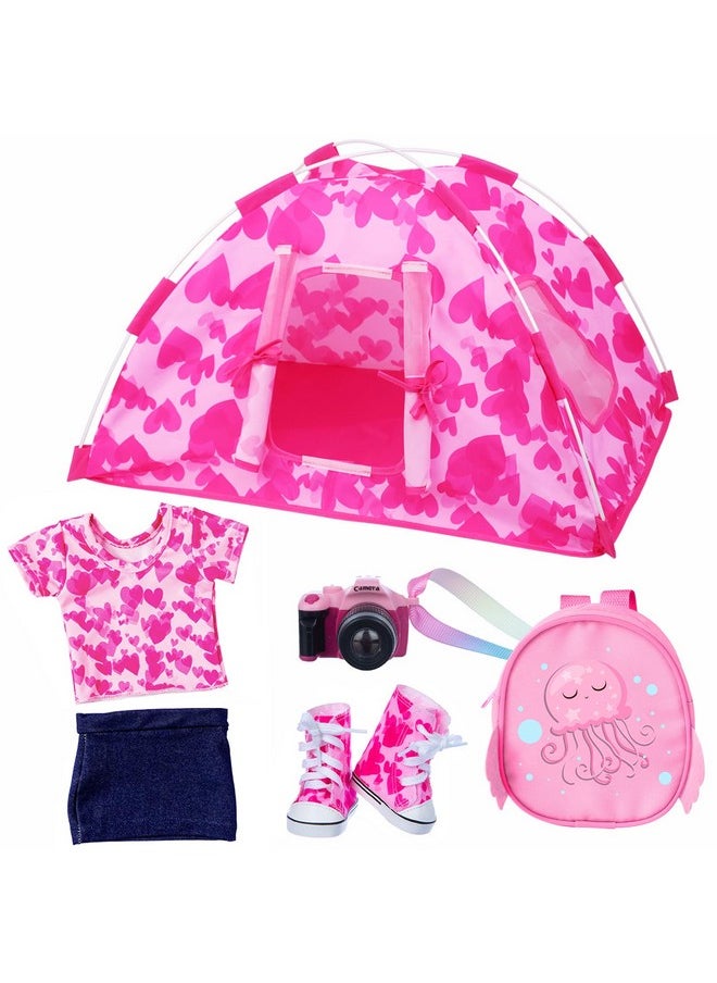 6 Pcs 18 Inch Doll Camping Tent Set And Accessories Including 18 Inch Doll Tent Doll Backpack Toy Camera And Doll Clothes And Doll Shoes Fits My Life Generation Journey 18 Inch Dolls