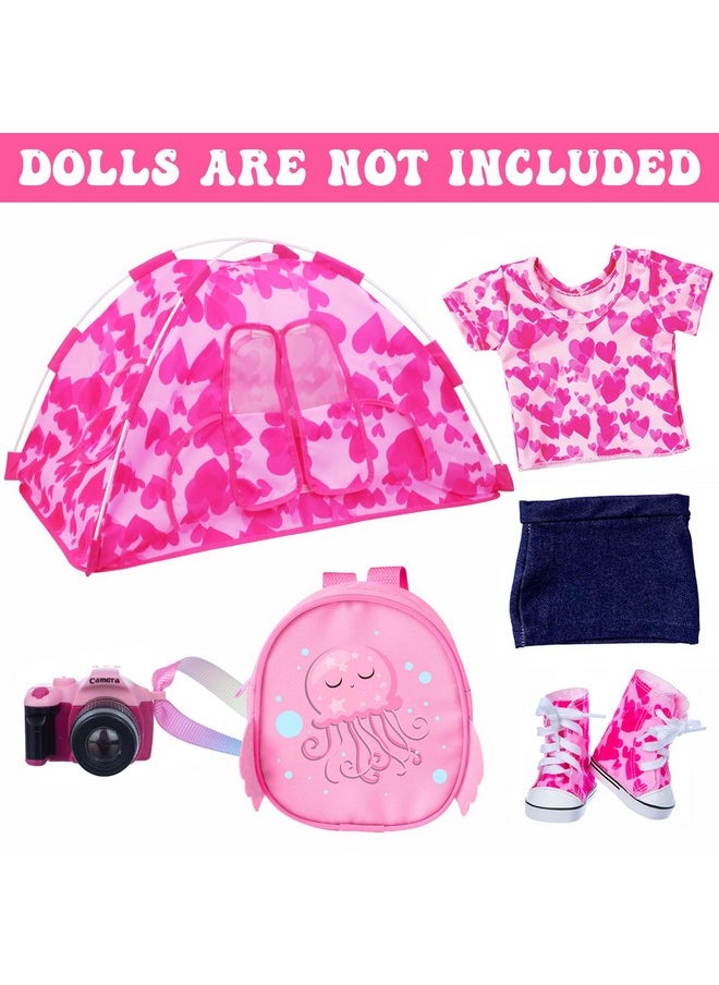 6 Pcs 18 Inch Doll Camping Tent Set And Accessories Including 18 Inch Doll Tent Doll Backpack Toy Camera And Doll Clothes And Doll Shoes Fits My Life Generation Journey 18 Inch Dolls