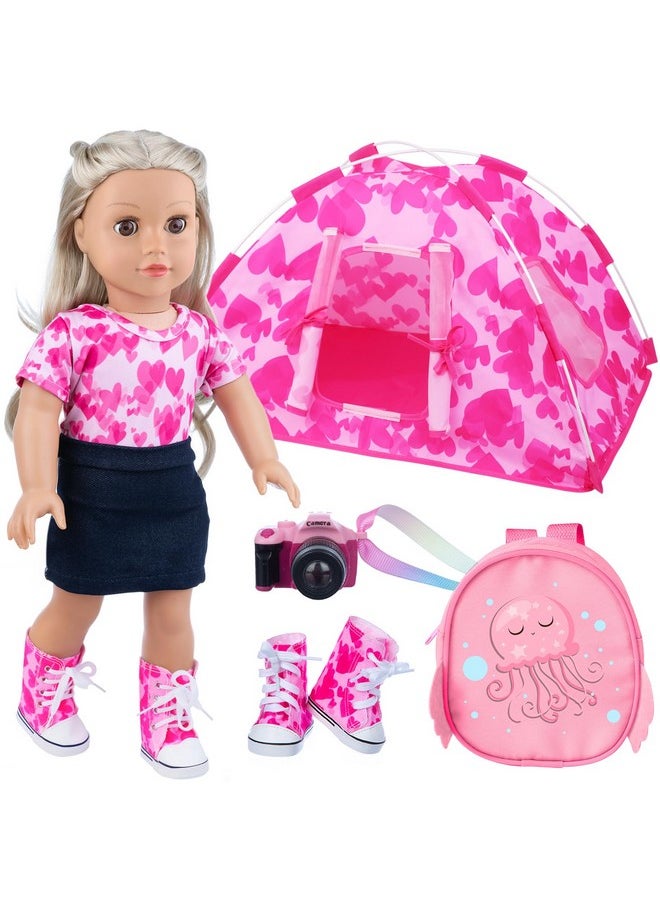 6 Pcs 18 Inch Doll Camping Tent Set And Accessories Including 18 Inch Doll Tent Doll Backpack Toy Camera And Doll Clothes And Doll Shoes Fits My Life Generation Journey 18 Inch Dolls
