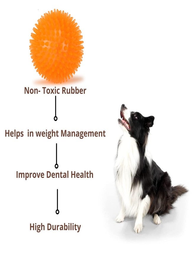 BASIL Spiked Squeaky Chew Ball for Dogs & Puppies (Pink + Orange), Pack of 2 - Image 3