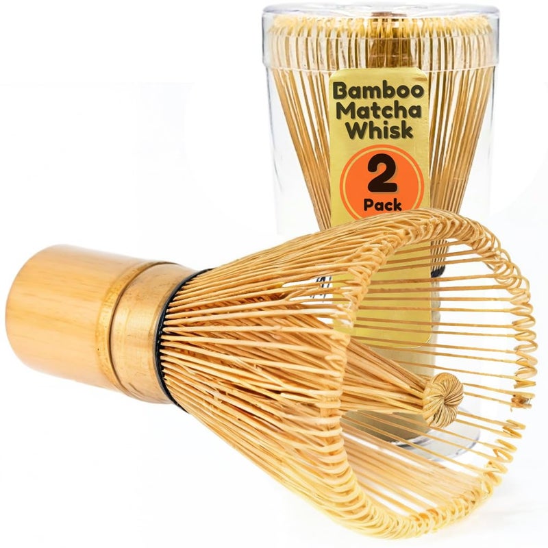 BambooMN Japanese Matcha Whisk Chasen  Traditional Handcurled 100 Tate Matcha Utensil  Natural Golden Brown  2 Pieces