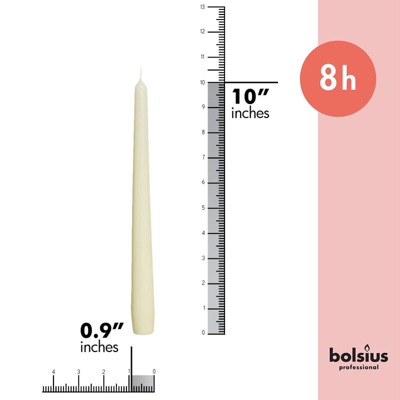 BOLSIUS شموع بولسيوس العاجية - عبوة 10 شمعة غير معطرة بطول 10 بوصات - وقت احتراق 8 ساعات - جودة أوروبية ممتازة - خالية من الدخان وبدون تسرب - شموع منزلية، زفاف، حفلات، وديكور منزلي - Image 2