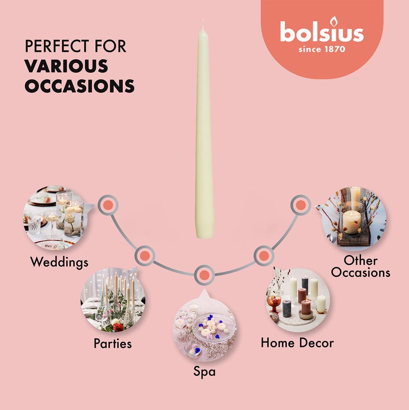 BOLSIUS شموع بولسيوس العاجية - عبوة 10 شمعة غير معطرة بطول 10 بوصات - وقت احتراق 8 ساعات - جودة أوروبية ممتازة - خالية من الدخان وبدون تسرب - شموع منزلية، زفاف، حفلات، وديكور منزلي - Image 4