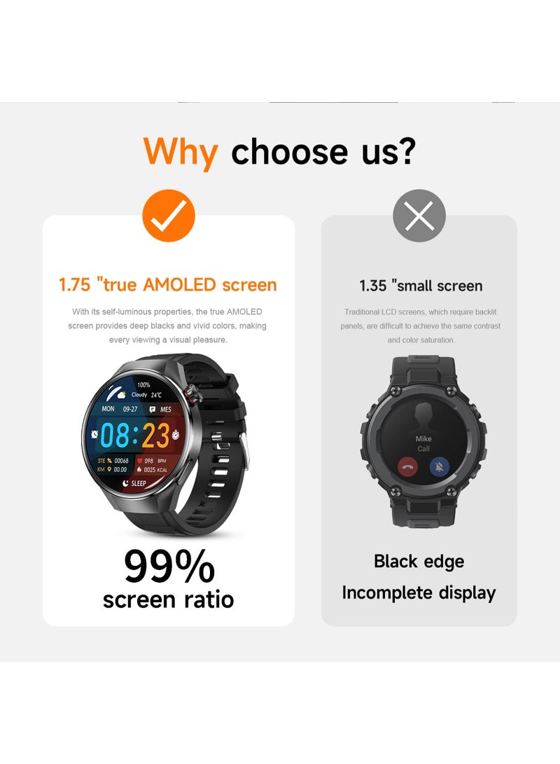 رولستيمي ساعة ذكية بلوتوث للرجال مقاس 1.75 بوصة/سوار ذكي ، الرد / إجراء المكالمات ، مراقبة النوم أثناء التمرين ، عالمية لأنظمة أندرويد وآي أو إس ، آر تي-جي 5 بلس - Image 5