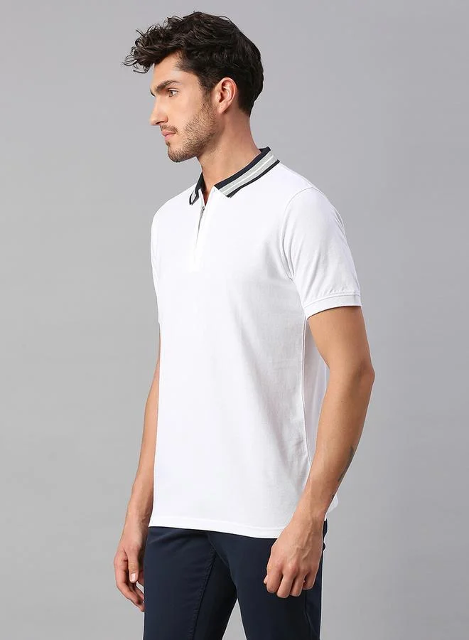 Dennis Lingo Men's White 100% Cotton Solid Pattern Regular Fit T-Shirt