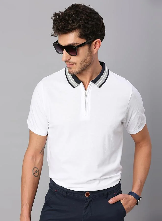 Dennis Lingo Men's White 100% Cotton Solid Pattern Regular Fit T-Shirt
