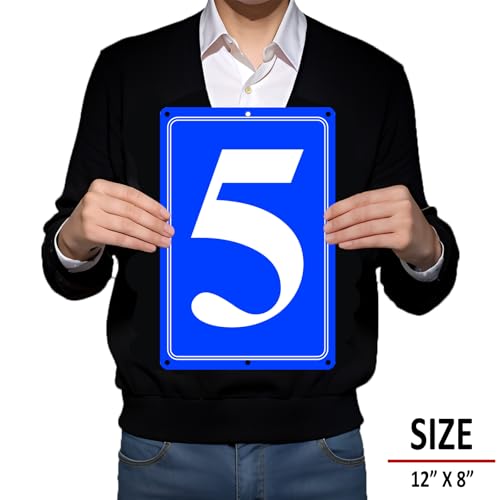 i-CowFun Premium Aluminum Number Signs 5, Metal 12" X 8" Blue Numbered Signs Outdoor for Parking Lots, Floor, Dock, Court, Aisle, Field, High Visibility, No Fade, Weather-resistant - Image 3