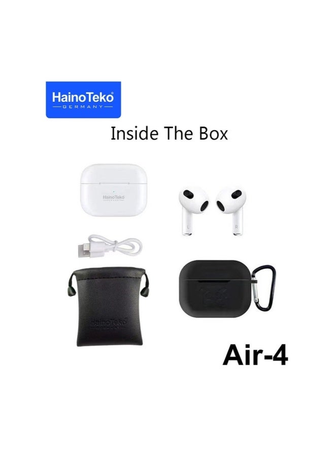 Haino Teko Germany Air4 Wireless Bluetooth Earphone With High Bass Sound Quality and Multifunctional Touch Control Compatible With Android Phones White - Image 2
