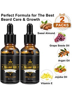 FULLLIGHT TECH 2 Pack Beard Oil for Men Growth 100% Natural Argan Oil,Jojoba Oil Leave in Conditioner Softener for Mustache Grooming Moisturizing  - Image 3