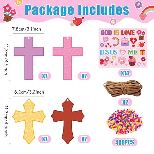 BeYumi Religious Cross Necklace Craft 28Pcs God is Love Religious Craft Kit DIY Sticker Cross and Beads Necklace Christian Jusus Love Me Decor Woman Party Activities - Image 5