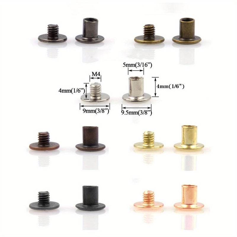 20 Sets Golden Chicago Screws M5 4mm Flat Slot Leather Rivet Bookbinding Post Nails For DIY Leather Craft - Image 3