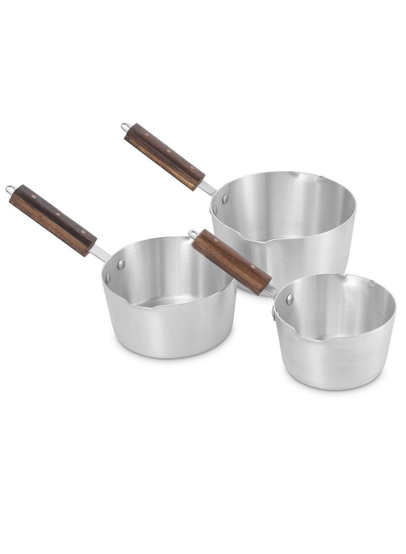 3-Pcs Milk Boiler Cookware Set With Double Pour Lips With Wood Handle 2.2L/1.6L/1.2L  - Image 2